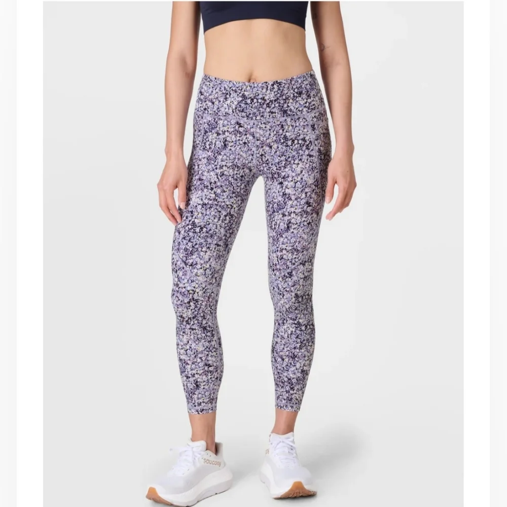 Sweaty Betty Power Cropped Workout Leggings Floral  Purple Meadow Print - Picture 2 of 14
